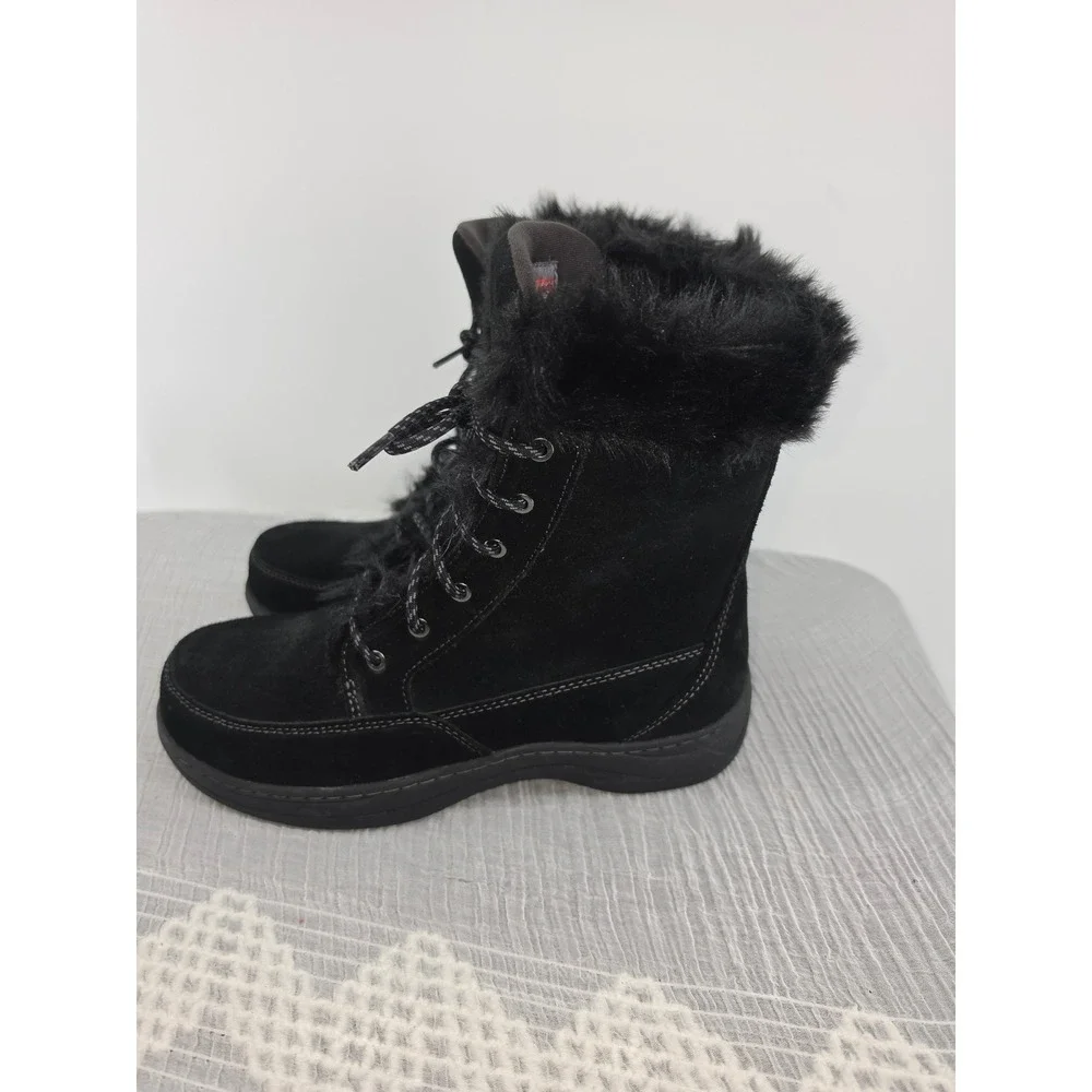 LL Bean Wildcat Boots Black Suede Faux Fur PrimaLoft Winter Snow Womens 8 Medium